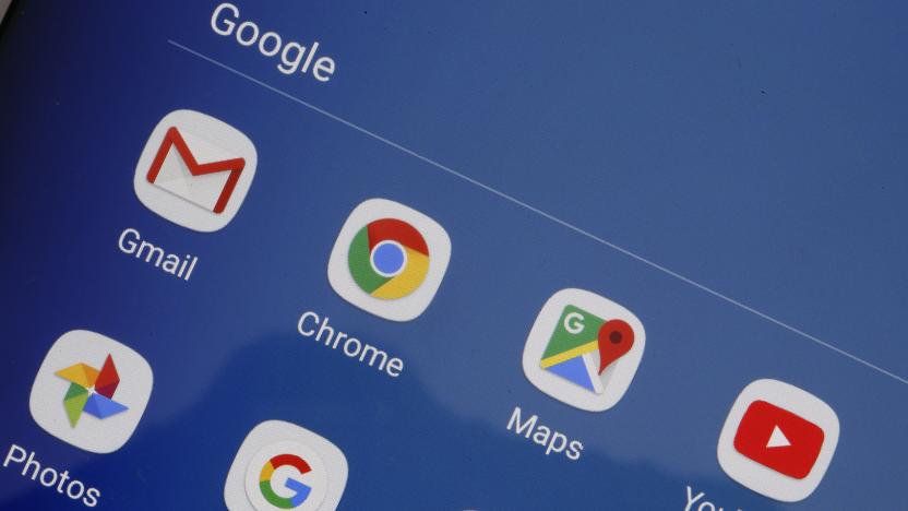 PARIS, FRANCE - OCTOBER 23:  In this photo illustration, the logos of the applications, Gmail, Chrome, Google Maps, You Tube, Google photos and Google are displayed on the screen of a tablet on October 23, 2018 in Paris, France. After being fined 4.3 billion euros last June for a dominant position in research with its Android mobile operating system, Google has decided to comply by charging for its applications and the Play Store to manufacturers who want to sell their mobile devices in Europe and this without integrating Google Search and Google Chrome. From October 29, Google will implement a fairly complex license system for manufacturers who sell Android-powered mobile devices in Europe and want to install the Play Store and its other applications.  (Photo Illustration by Chesnot/Getty Images)