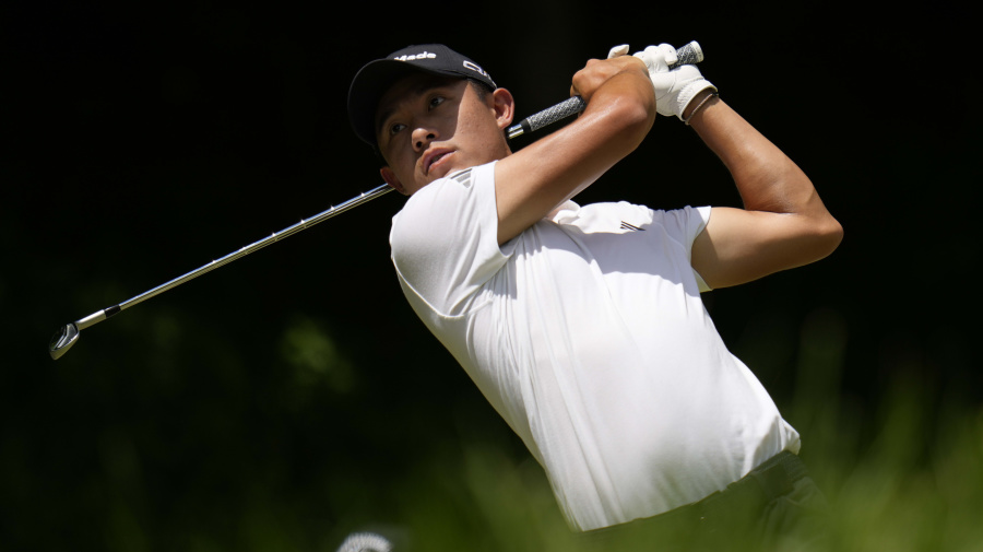 Associated Press - Collin Morikawa watches his tee shot on the third hole during the third round of the PGA Championship golf tournament at the Valhalla Golf Club, Saturday, May 18, 2024, in Louisville, Ky. (AP Photo/Jeff Roberson)