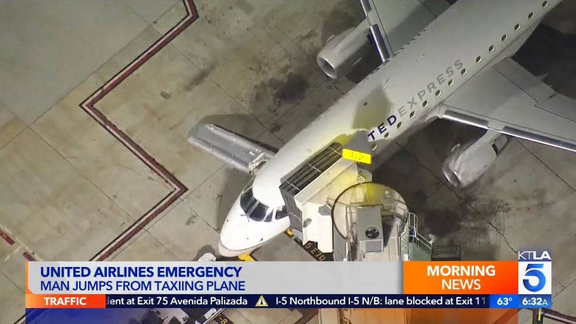 Passenger leaps from moving jet after trying to enter cockpit, California police..