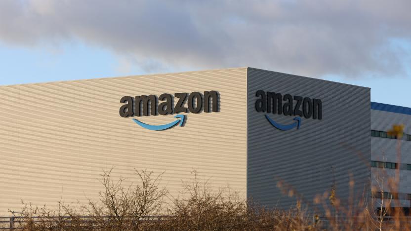 LEEDS, ENGLAND - DECEMBER 13: A general view outside an Amazon UK Services Ltd Warehouse at Leeds Distribution Park  on December 13, 2023 in Leeds, United Kingdom. (Photo by Nathan Stirk/Getty Images)