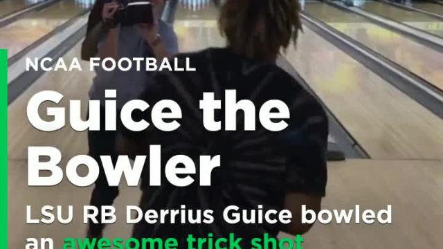 LSU RB Derrius Guice bowls awesome trick shot (Video)