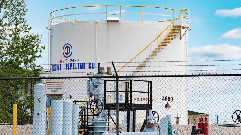 Fuel tanks are seen at Colonial Pipeline Baltimore Delivery in Baltimore, Maryland on May 10, 2021. - The US government declared a regional emergency Son May 9, 2021 as the largest fuel pipeline system in the United States remained largely shut down, two days after a major ransomware attack was detected. The Colonial Pipeline Company ships gasoline and jet fuel from the Gulf Coast of Texas to the populous East Coast through 5,500 miles (8,850 kilometers) of pipeline, serving 50 million consumers. The company said it was the victim of a cybersecurity attack involving ransomware -- attacks that encrypt computer systems and seek to extract payments from operators. (Photo by JIM WATSON / AFP) (Photo by JIM WATSON/AFP via Getty Images)