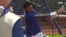 Francisco Alvarez takes batting practice as he continues rehab for Mets