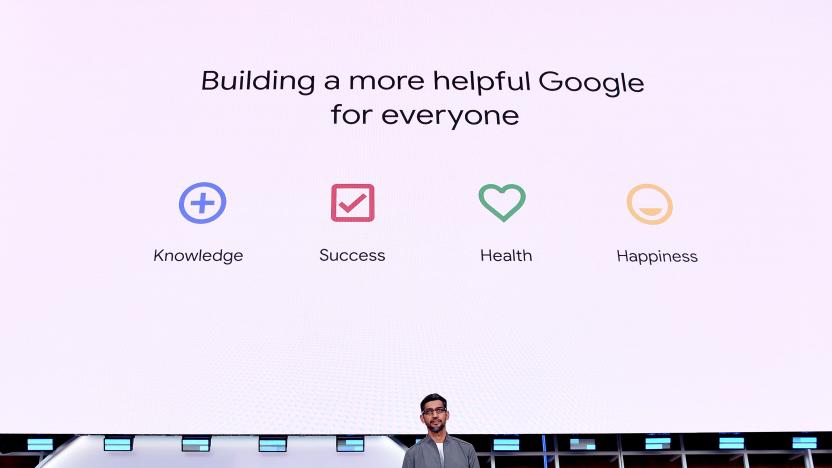 Google CEO Sundar Pichai speaks during the Google I/O 2019 keynote session at Shoreline Amphitheatre in Mountain View, California on May 7, 2019. (Photo by Josh Edelson / AFP) (Photo by JOSH EDELSON/AFP via Getty Images)