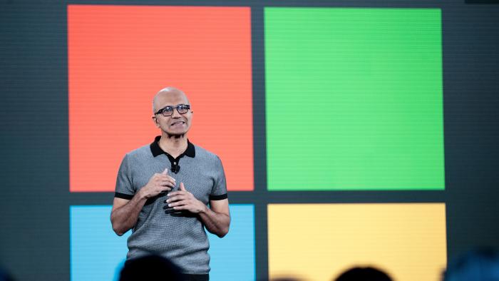 NEW YORK, NY - MAY 2: Satya Nadella, chief executive officer of Microsoft, speaks during a Microsoft launch event to introduce the new Microsoft Surface laptop and Windows 10 S operating system, May 2, 2017 in New York City. The Windows 10 S operating system is geared toward the education market and is Microsoft's answer to Google's Chrome OS. (Photo by Drew Angerer/Getty Images)