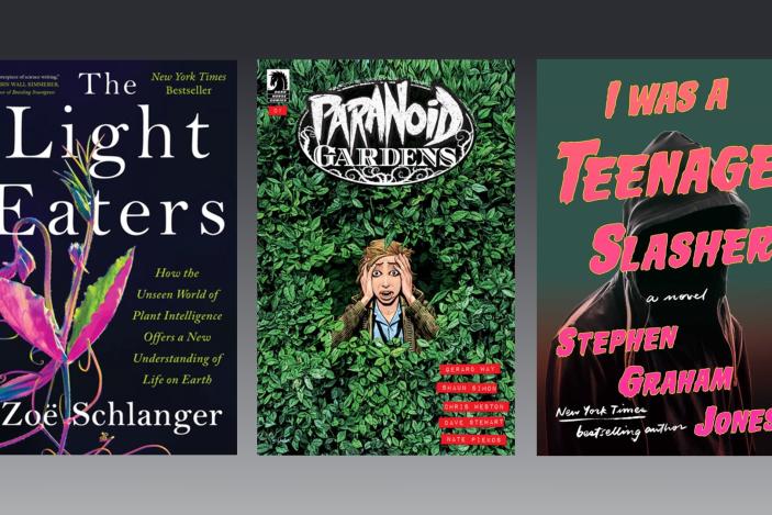 Book covers for The Light Eaters, Paranoid Gardens and I Was a Teenage Slasher