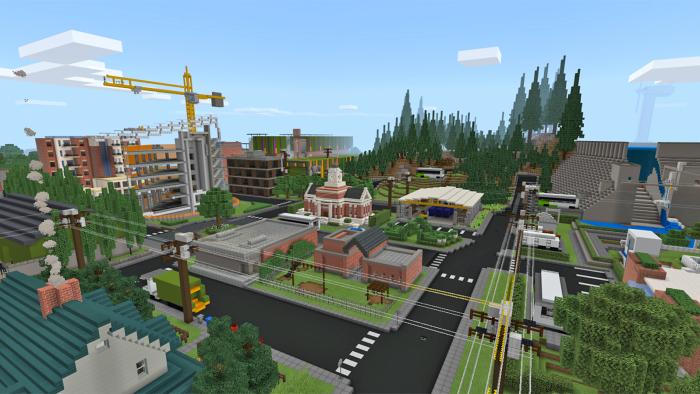 A downtown scene in Minecraft.