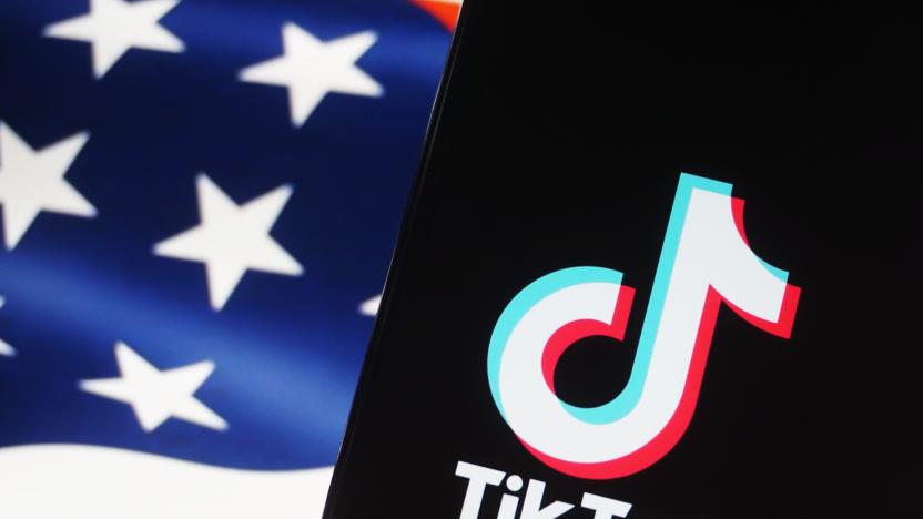 HANGZHOU, CHINA - MAY 08 2024: A setup image of a phone screen showing TikTok and a screen showing Stars and Stripes. (Photo credit should read LONG WEI / Feature China/Future Publishing via Getty Images)