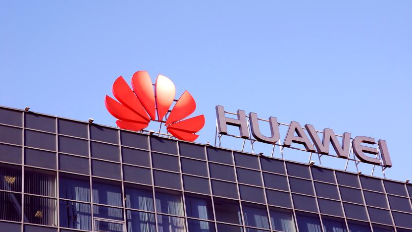 Moscow, Russia 30 August 2019 Huawei telecom company logo on office building  against clear blue sky