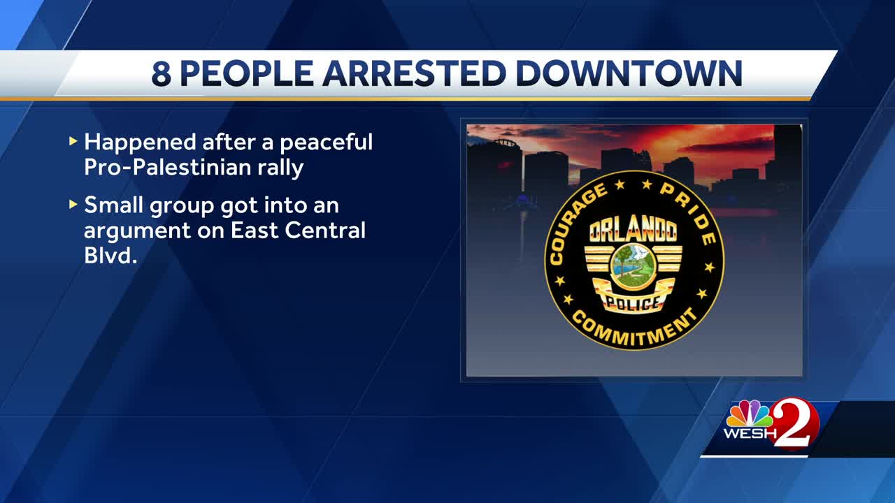 Police: 8 arrested during heated confrontation after peaceful pro-Palestine rally in Orlando