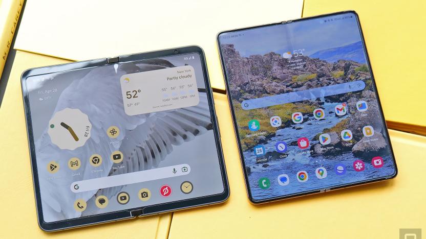 The Pixel Fold's interior display compared to the Samsung Galaxy Z Fold 4. 