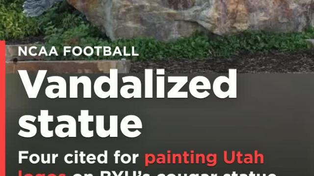 Four cited after allegedly painting Utah logos on BYU's cougar statue
