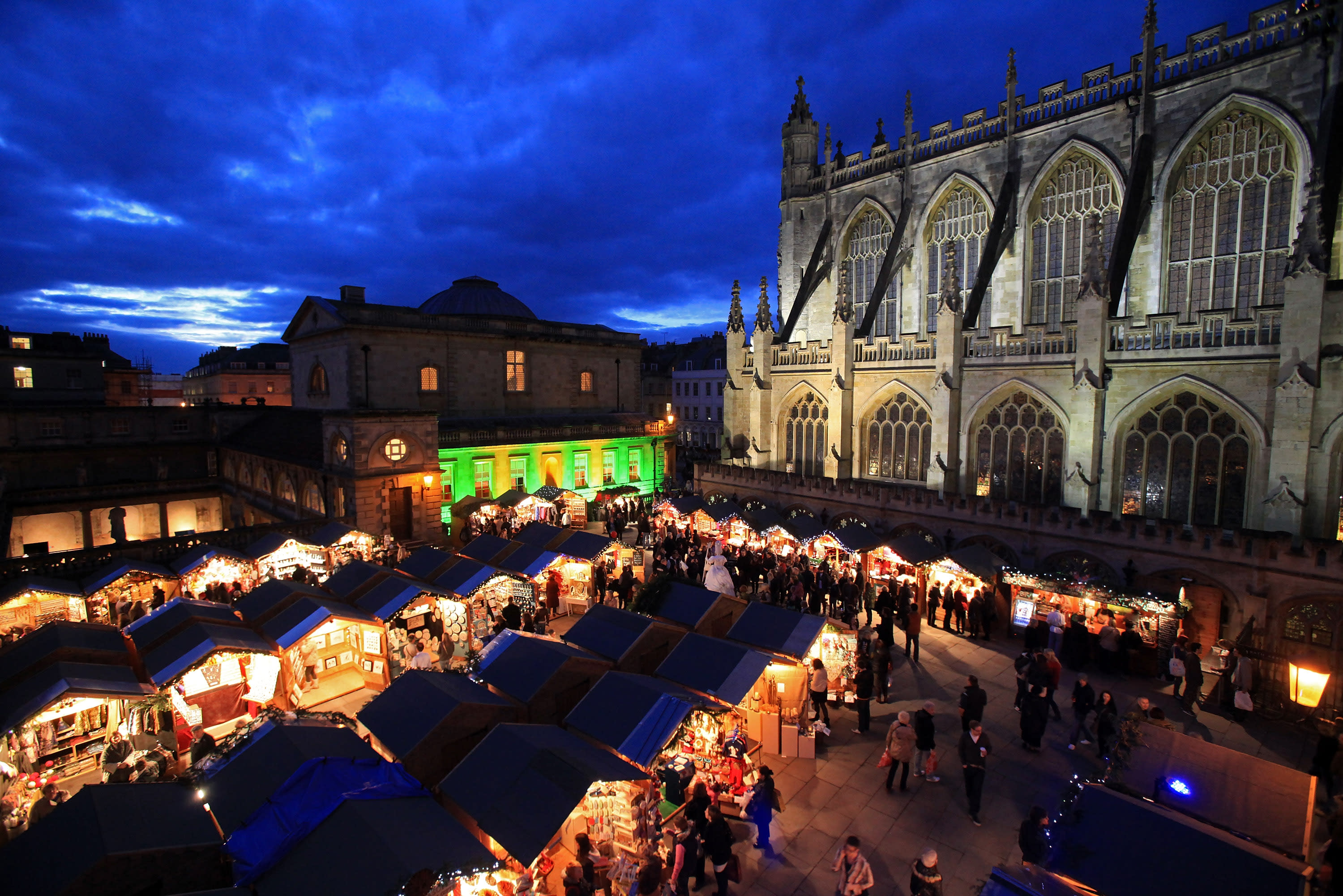 Christmas market lights up Bath, England