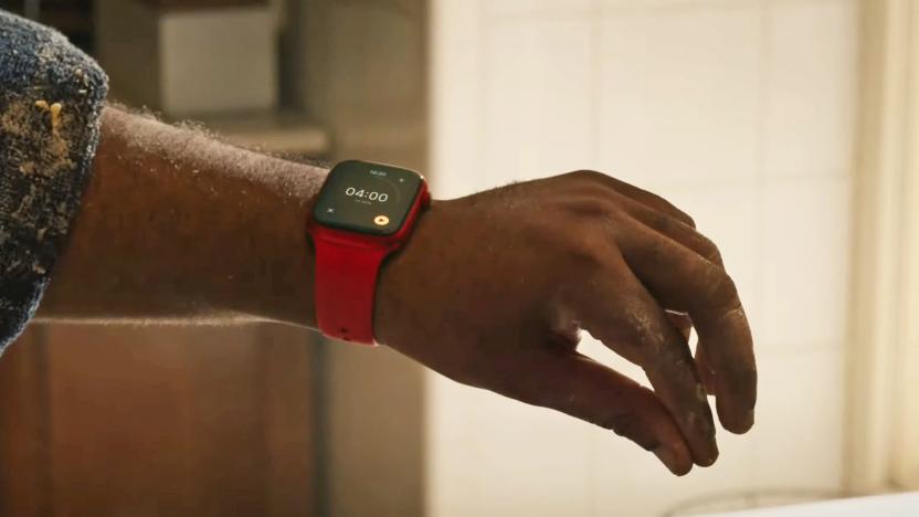 Still from an Apple marketing video about the new Double Tap gesture in the Watch Series 0