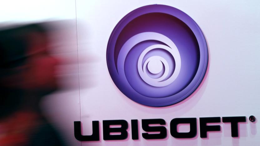 A man walks past a Ubisoft logo at the 2014 Electronic Entertainment Expo, known as E3, in Los Angeles, California June 11, 2014.  REUTERS/Jonathan Alcorn   (UNITED STATES - Tags: SCIENCE TECHNOLOGY BUSINESS LOGO SOCIETY)