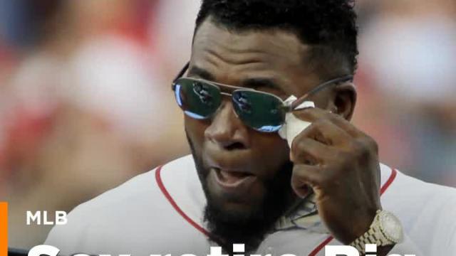 David Ortiz shows emotional side during jersey retirement ceremony