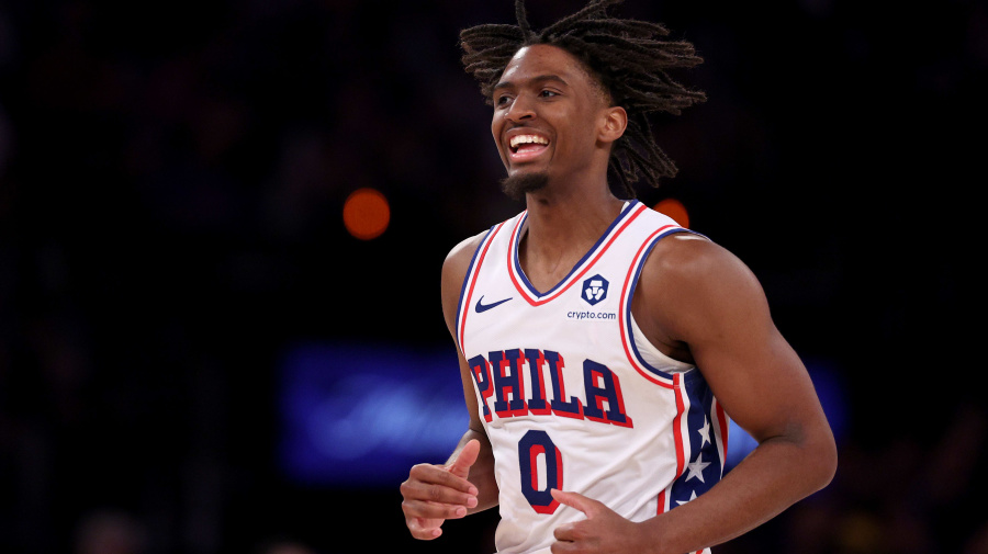 Getty Images - NEW YORK, NEW YORK - APRIL 30: Tyrese Maxey #0 of the Philadelphia 76ers reacts during the second half against the New York Knicks at Madison Square Garden on April 30, 2024 in New York City. The Philadelphia 76ers defeated the New York Knicks 112-106 in overtime. NOTE TO USER: User expressly acknowledges and agrees that, by downloading and or using this photograph, User is consenting to the terms and conditions of the Getty Images License Agreement. (Photo by Elsa/Getty Images)