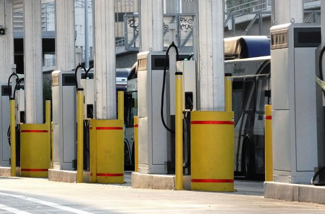 ABB Group EV chargers are seen at an L.A. City Transportation Department (LADOT) DASH transit bus maintenance facility in downtown Los Angeles, California, U.S., August 21, 2021.  REUTERS/Bing Guan