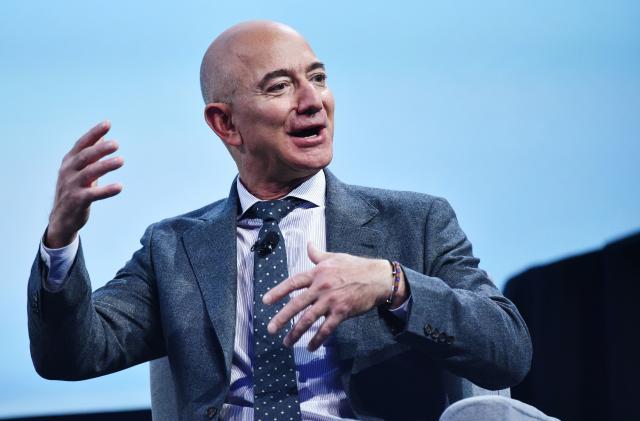 Blue Origin founder Jeff Bezos speaks after receiving the 2019 International Astronautical Federation (IAF) Excellence in Industry Award during the the 70th International Astronautical Congress at the Walter E. Washington Convention Center in Washington, DC on October 22, 2019. (Photo by MANDEL NGAN / AFP) (Photo by MANDEL NGAN/AFP via Getty Images)