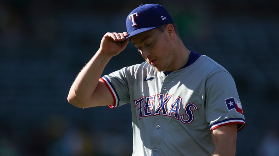 Getty Images - OAKLAND, CALIFORNIA - MAY 8: Josh Sborz #66 of the Texas Rangers exits with an injury in the sixth inning during game two of a double-header against the Oakland Athletics at the Oakland Coliseum on May 8, 2024 in Oakland, California. (Photo by Brandon Sloter/Image Of Sport/Getty Images)