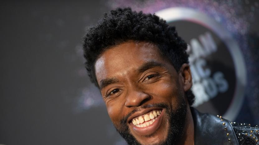 US actor Chadwick Boseman poses in the press room during the 2019 American Music Awards at the Microsoft theatre on November 24, 2019 in Los Angeles. (Photo by Valerie MACON / AFP) (Photo by VALERIE MACON/AFP via Getty Images)