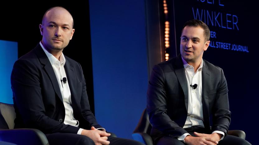 Logan Green (L) CEO and John Zimmer, co-Founders and President of Lyft speak at the WSJTECH live conference in Laguna Beach, California, U.S. October 22, 2019.    REUTERS/ Mike Blake