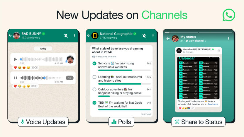 Screenshots showing the latest WhatsApp features.