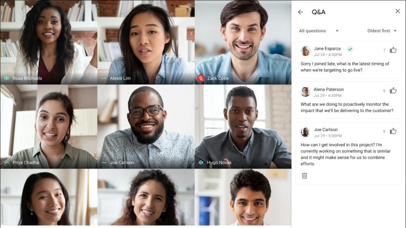 A screenshot of Google Meet's upcoming Q&A feature.