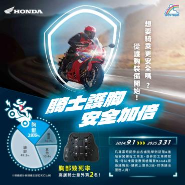 Honda Taiwan推出「騎士護胸、安全加倍」專案持續實現「Safety For Everyone」的核心精神