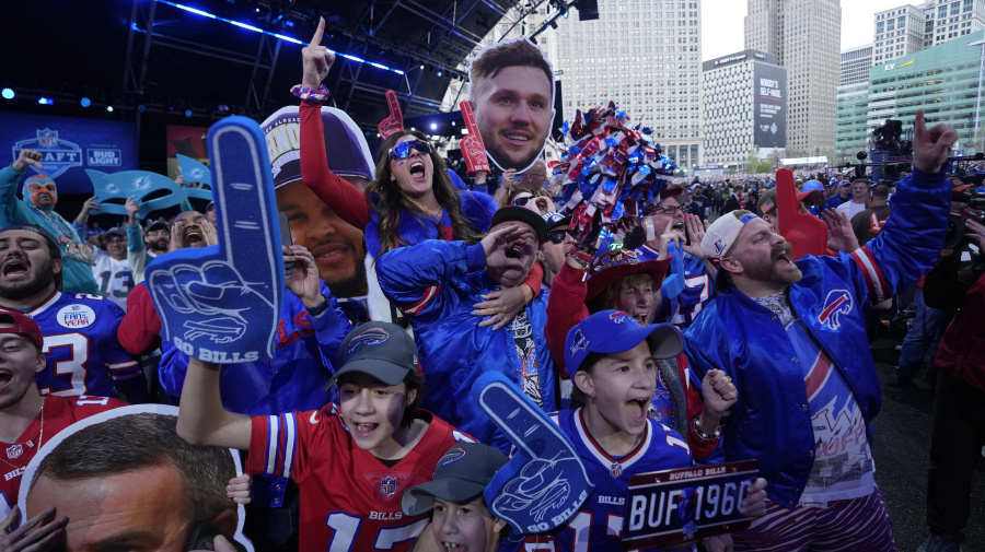 Associated Press - Buffalo Bills fans cheer during the second round of the NFL football draft, Friday, April 26, 2024, in Detroit. (AP Photo/Paul Sancya)