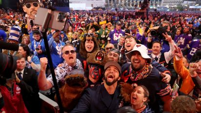 Getty Images - DETROIT, MICHIGAN - APRIL 25: Caleb Williams celebrates with fans after being selected first overall by the Chicago Bears during the first round of the 2024 NFL Draft at Campus Martius Park and Hart Plaza on April 25, 2024 in Detroit, Michigan. (Photo by Gregory Shamus/Getty Images)