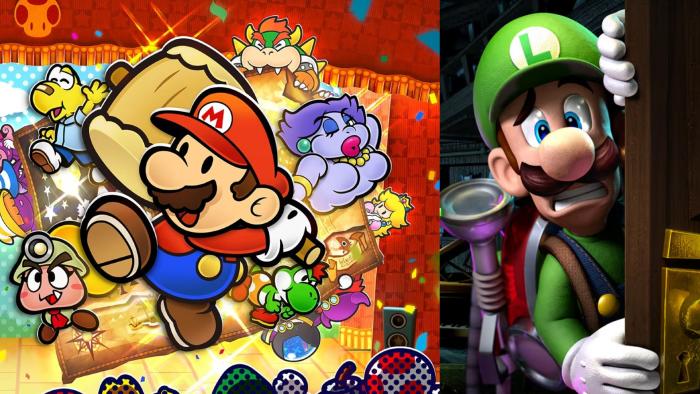 Covers for Paper Mario: The Thousand-Year Door and Luigi's Mansion 2 HD are cut together in a side-by-side