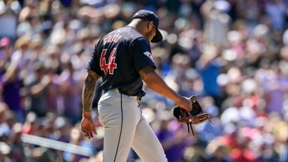 Getty Images - DENVER, COLORADO - MAY 27: Xzavion Curry #44 of the Cleveland Guardians reacts after allowing a fourth inning three-run home run against the Colorado Rockies at Coors Field on May 27, 2024 in Denver, Colorado. (Photo by Dustin Bradford/Getty Images)