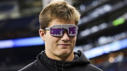 Getty Images - INDIANAPOLIS, INDIANA - MARCH 2: Drake Maye #QB04 of North Carolina wears "Draft Me" sunglasses during the NFL Scouting Combine at Lucas Oil Stadium on March 2, 2024 in Indianapolis, Indiana. (Photo by Kara Durrette/Getty Images)