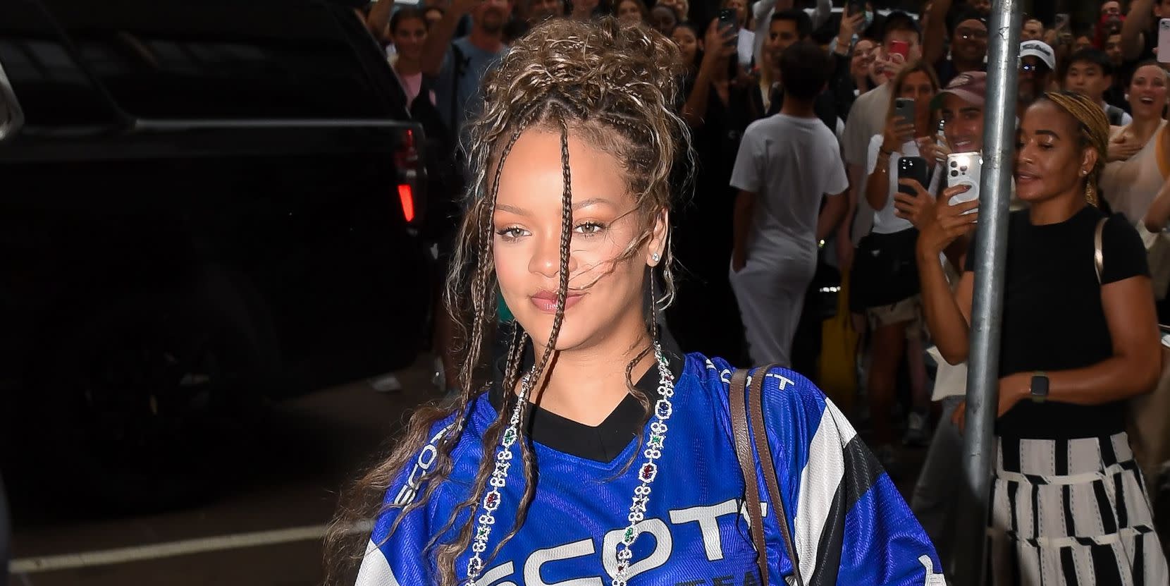 Rihanna Styles Her Sports Jersey With Layers Of Diamonds