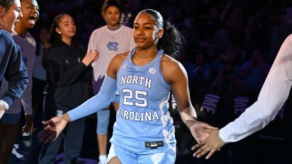 Getty Images - UNCASVILLE, CONNECTICUT - DECEMBER 10: Deja Kelly #25 of the North Carolina Tar Heels is introduced before the game against the UConn Huskies at Mohegan Sun Arena on December 10, 2023 in Uncasville, Connecticut. (Photo by G Fiume/Getty Images)