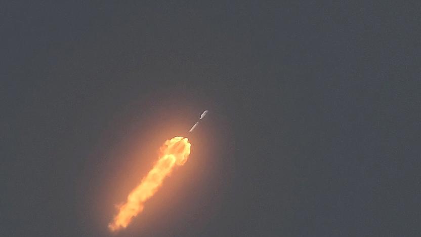 CAPE CANAVERAL, FLORIDA, UNITED STATES - 2020/08/30: A SpaceX Falcon 9 rocket carrying the SAOCOM 1B earth observation satellite for CONAE, Argentina's space agency, launched from pad 40 at Cape Canaveral Air Force Station. (Photo by Paul Hennessy/SOPA Images/LightRocket via Getty Images)