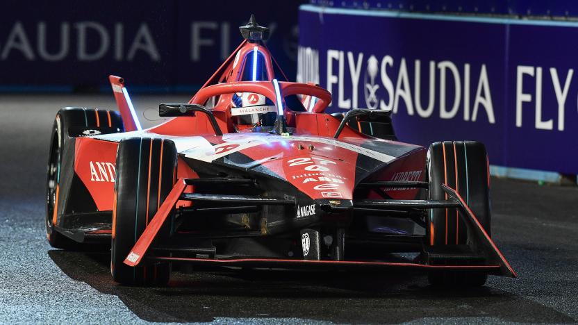 LONDON, ENGLAND - JULY 30: Jake Dennis of Great Britain and AVALANCHE ANDRETTI FORMULA E drives his car during the ABB FIA Formula E Championship - London E-Prix Round 16 - at the ExCel Arena on July 30, 2023 in London, England. (Photo by Vince Mignott/MB Media/Getty Images)