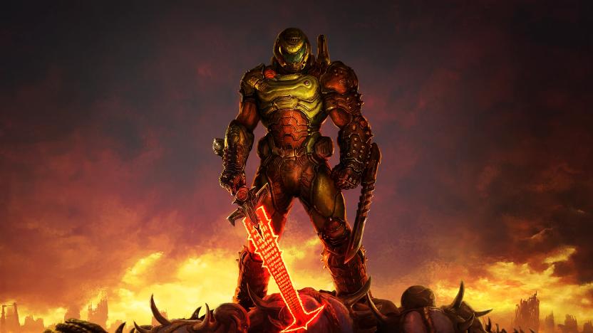 Holding a sword in 'Doom Eternal'