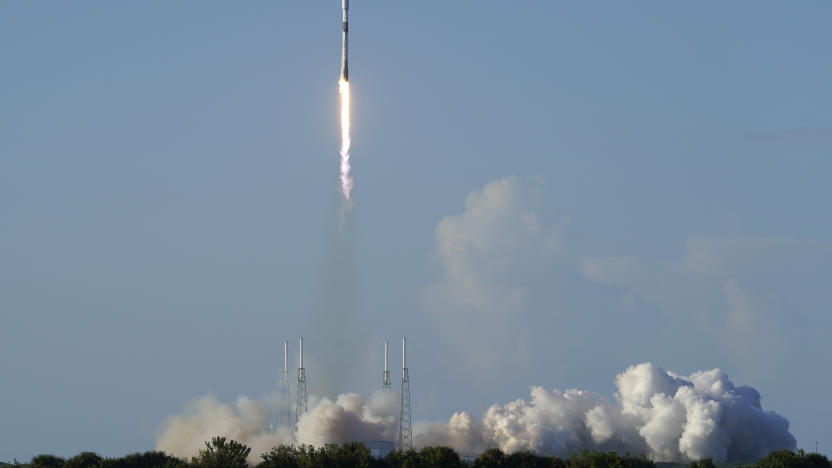 A SpaceX Falcon 9 rocket, with the Korea Pathfinder Lunar Orbiter, or KPLO, lifts off from launch complex 40 at the Cape Canaveral Space Force Station in Cape Canaveral, Fla., Thursday, Aug. 4, 2022. South Korea joined the stampede to the moon Thursday with the launch of a lunar orbiter that will scout out future landing spots. (AP Photo/John Raoux)