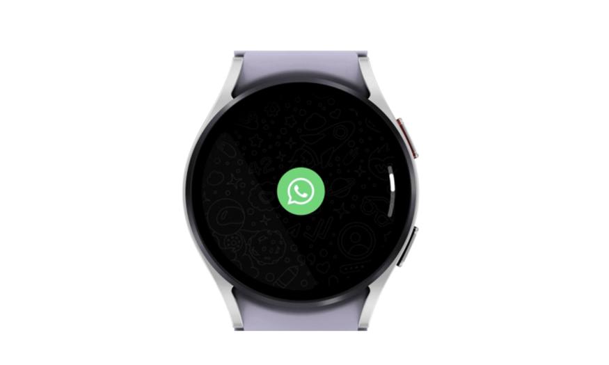 A Wear OS smartwatch showing WhatsApp being used to send voice messages.