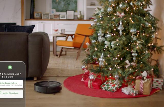 Roomba robot vacuum detects Christmas tree zone