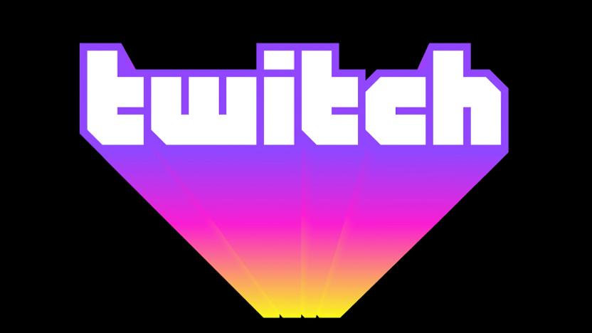 Twitch logo: white retro lettering with a purple / pink / yellow-gradient tail suggesting upward and forward motion.