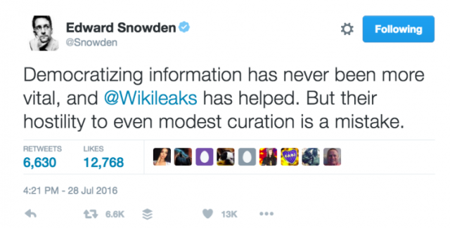 A recent tweet by @Snowden.