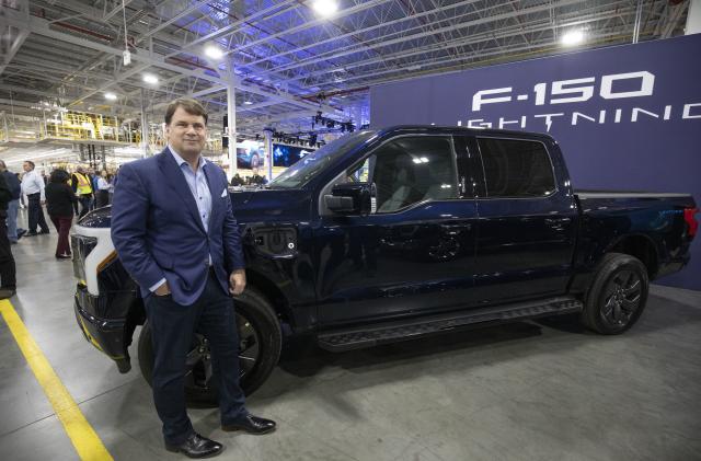 DEARBORN, MI - APRIL 26: Ford CEO Jim Farley poses for a photo at the launch of the all-new electric Ford F-150 Lightning pickup truck at the Ford Rouge Electric Vehicle Center on April 26, 2022 in Dearborn, Michigan. The F-150 Lightning is positioned to be the first full-size all-electric pickup truck to go on sale in the mainstream U.S. market. (Photo by Bill Pugliano/Getty Images)