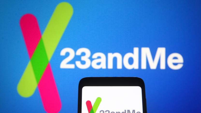 UKRAINE - 2021/06/17: In this photo illustration, 23andMe logo of a biotechnology company is seen on a smartphone and a pc screen in the background. (Photo Illustration by Pavlo Gonchar/SOPA Images/LightRocket via Getty Images)