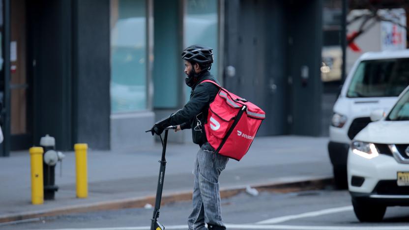 A food delivery messenger is seen in Manhattan. (Luiz C. Ribeiro/New York Daily News/Tribune News Service via Getty Images)