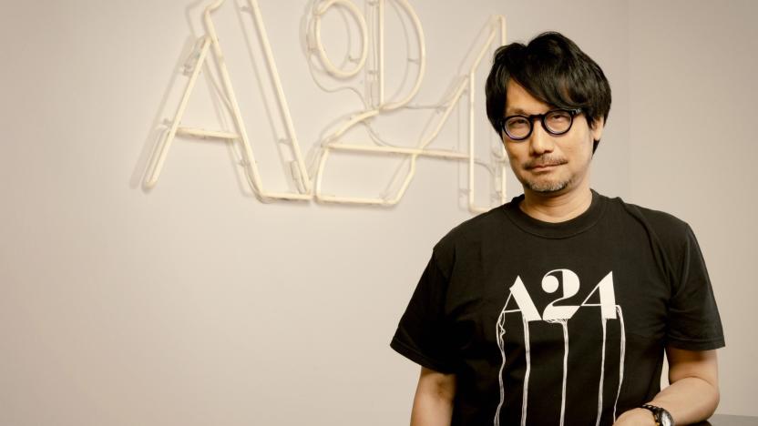 Hideo Kojima wearing a shirt with an A24 logo.