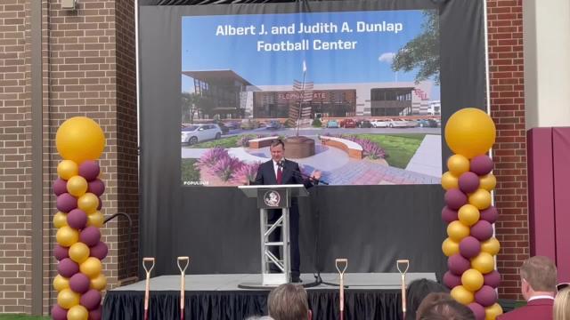 Watch: Florida State President Richard McCullough addresses crowd at Dunlap Football Center ceremony