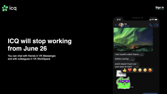 A photo that says: "ICQ will stop working from June 26."